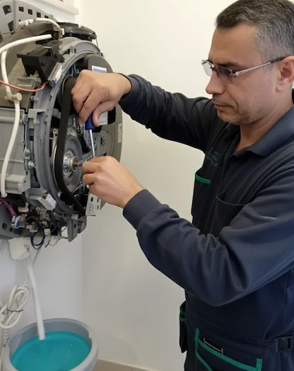 Técnico especialista TeckPrime realizando manutenção de lava e seca em Goiânia